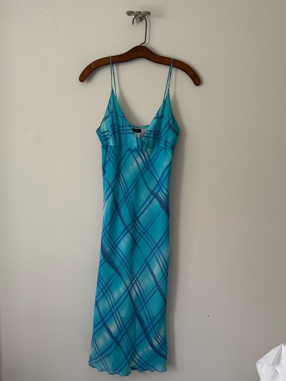 Abstract Blue Plaid Empire Waist 90s/ 00s Slip Dress